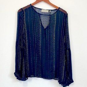Anthropologie Love Sam Blue and Gold Sheer Blouse